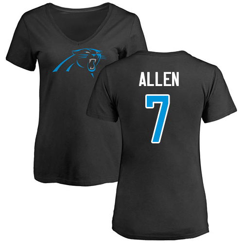 Carolina Panthers Black Women Kyle Allen Name and Number Logo Slim Fit NFL Football #7 T Shirt